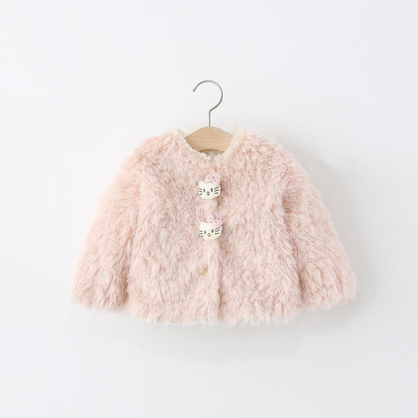 Girls' Winter Cartoon Warm Faux Fur Coat