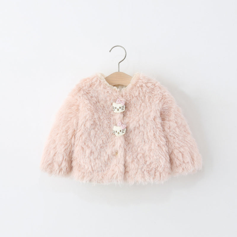 Girls' Winter Cartoon Warm Faux Fur Coat
