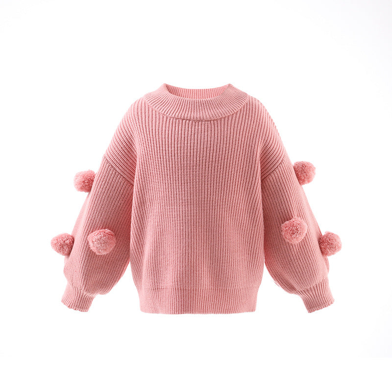 Children's Round Neck Sweater Long Sleeve Fur Ball Sweater