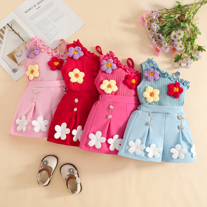 Girls Floral Vacation Outfit Girls Cute Birthday Outfit Two-piece Set Girls Floral Vacation Outfit Girls Cute Birthday Outfit Two-piece Set