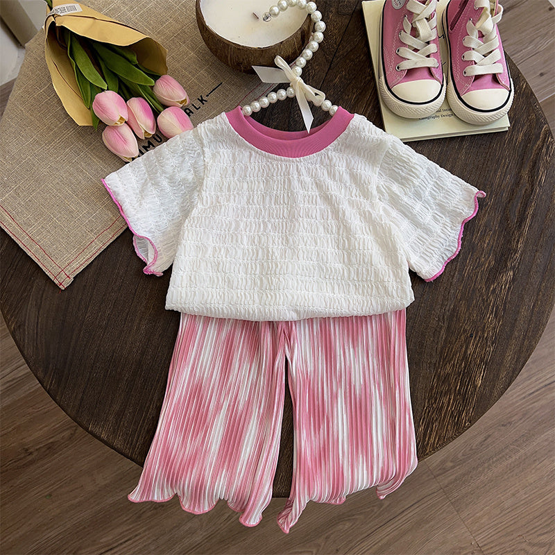 Baby Summer Thin Girls Ice Silk Top Pants Two Piece Set