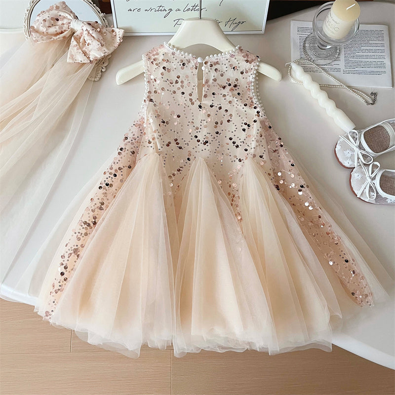 Girls Birthday Cute Dress Children's Mesh Sequined Vest Dress