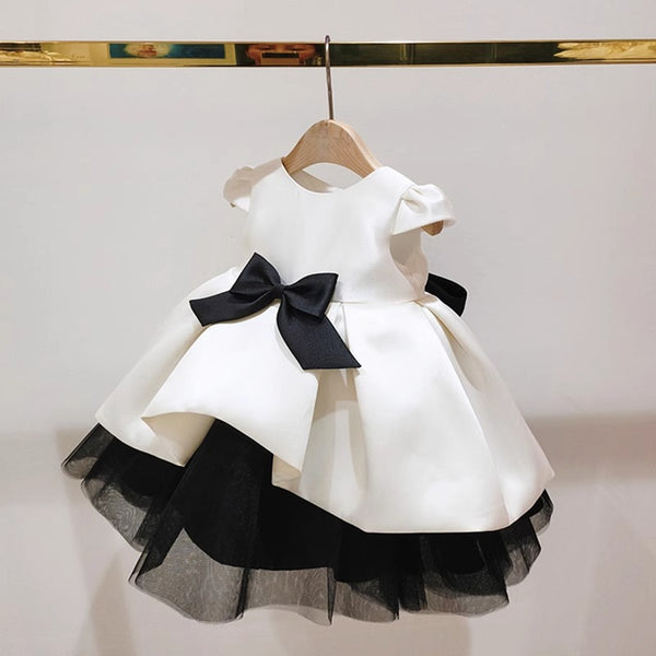 Baby Girls Satin Birthday Dress Flower Girl Puff Princess Dress