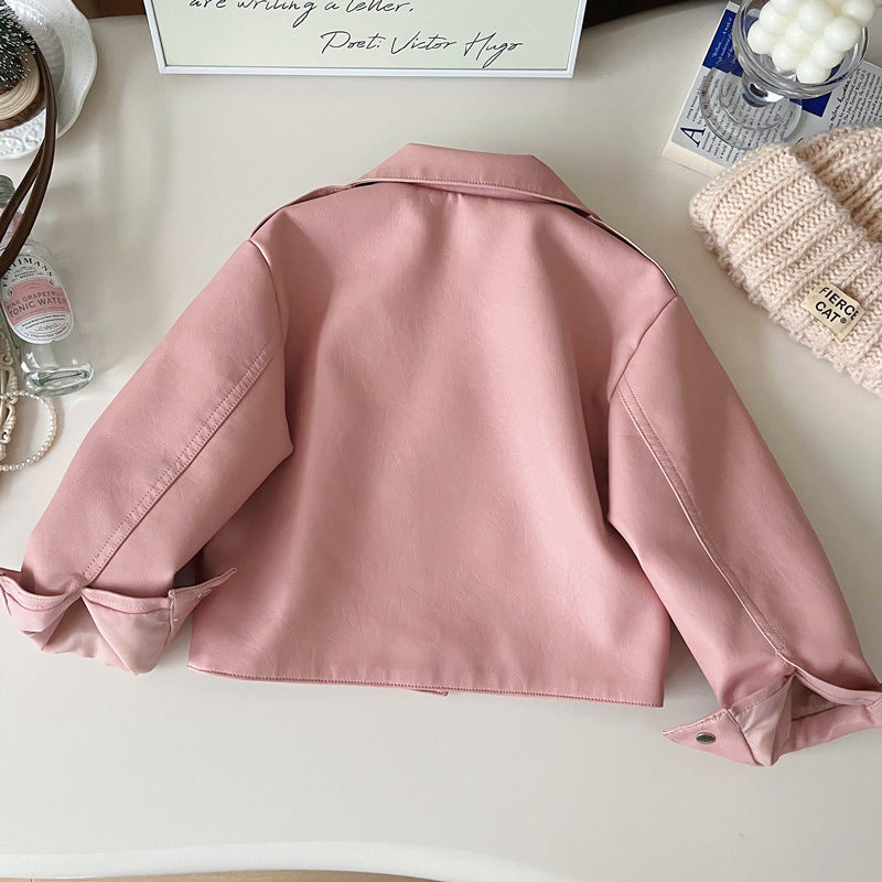 Girls' Autumn Loose Short PU Leather Jacket