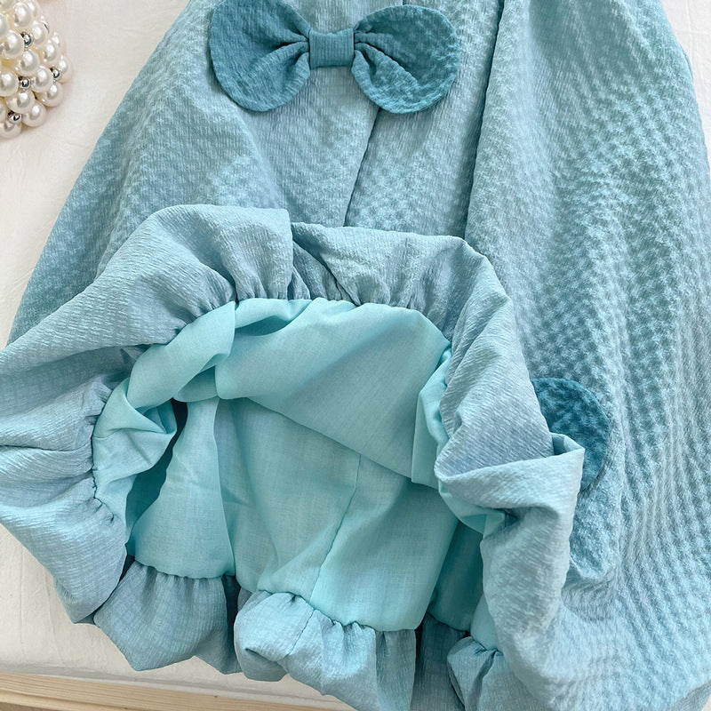 Summer New Girls Sleeveless Bow Vest Shorts Two-piece Suit