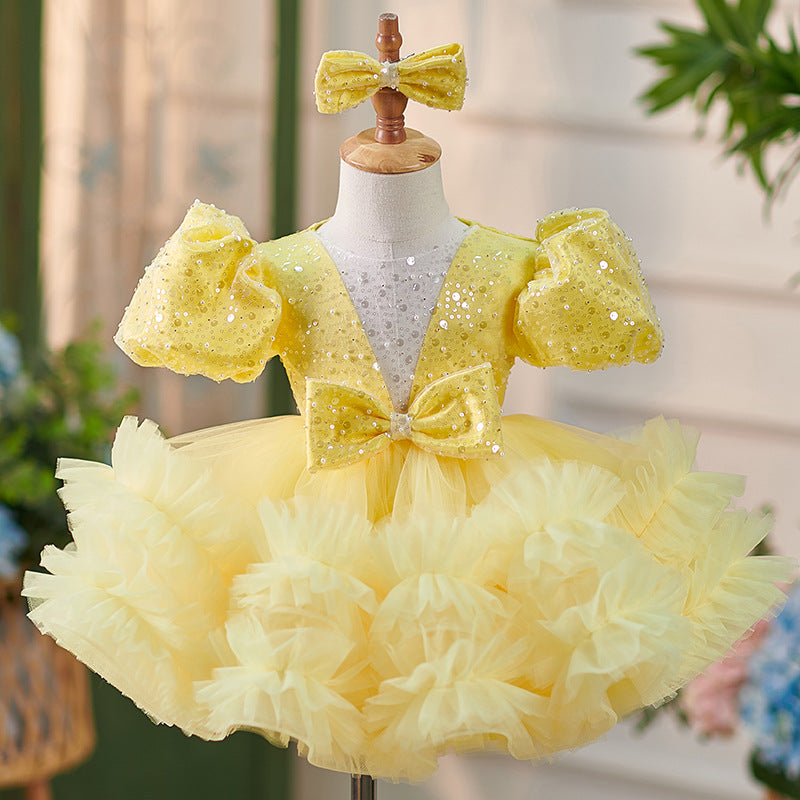 Girls Christmas Dress Cute Baby Girl Puffy Sequins Pageant Dress Toddler Birthday Communion Princess Dress, Yellow / 4-5 Years (120cm) Girls Christmas Dress Cute Baby Girl Puffy Sequins Pageant Dress Toddler Birthday Communion Princess Dress, Yellow / 4-5 Years (120cm)