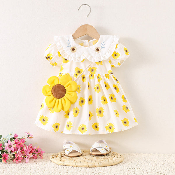 Girls Sunflower Dress with Bag Cute Princess Dress