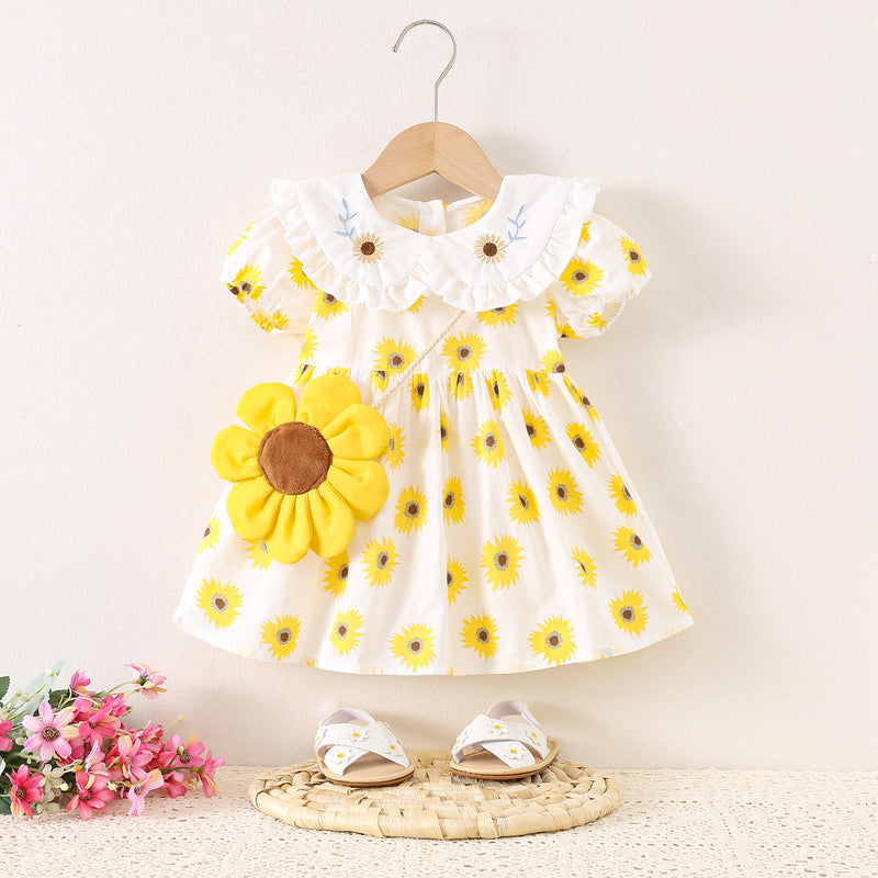 Girls Sunflower Dress with Bag Cute Princess Dress – marryshe Girls Sunflower Dress with Bag Cute Princess Dress – marryshe