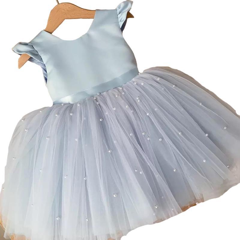 Pearl Mesh Bowknot Splicing Princess Dress