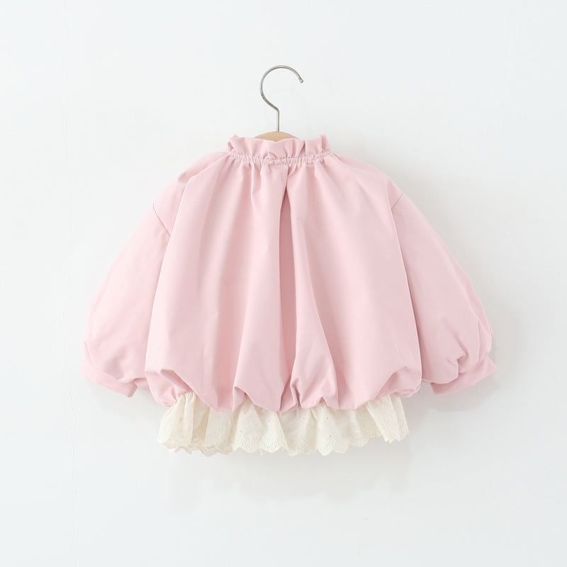 Girls' New Solid Color Lace Patchwork Coat