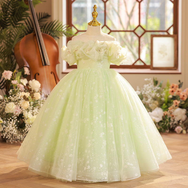 Long Gown Lime Green Baby Dress Princess Dress Best Baby Girl