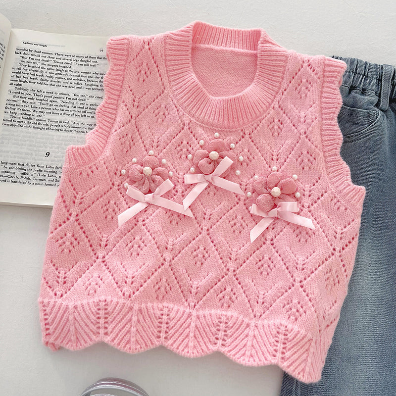 Girls' Autumn Love Vest Shirt Jeans Three-Piece Set