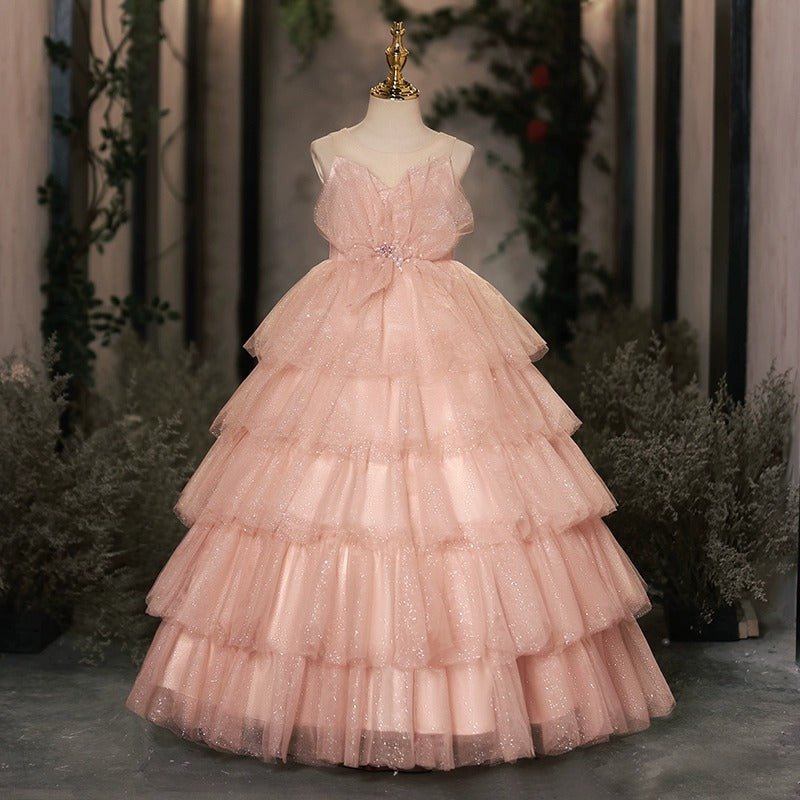 Elegant Baby Girls Sleeveless Tulle Ball Dresses Toddler Pink Pageant Dresses Elegant Baby Girls Sleeveless Tulle Ball Dresses Toddler Pink Pageant Dresses