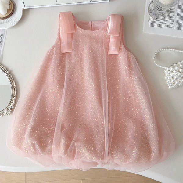 Summer New Girls Sleeveless Sequined Mesh Princess Dress
