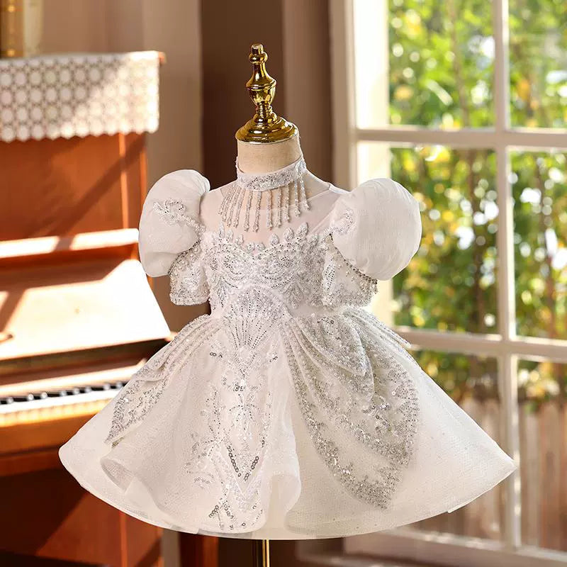 Girls White Birthday Princess Dress Flower Girl Wedding Dress