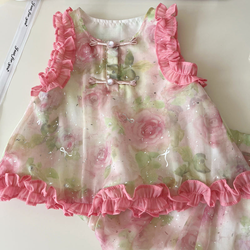 Girls Summer New Style Fungus Lace Sleeveless Dress