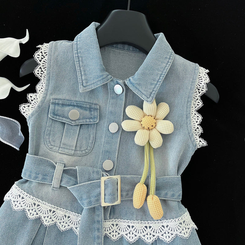 Summer New Girls Sleeveless Denim Vest Dress