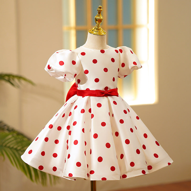 Sweet Baby Girls Red Polka Dot White Tutu Skirt Toddler First Communion Dress