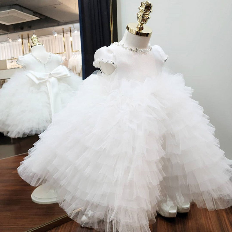 Baby Cute Girl Puffy White Dress Birthday Party Princess Dress