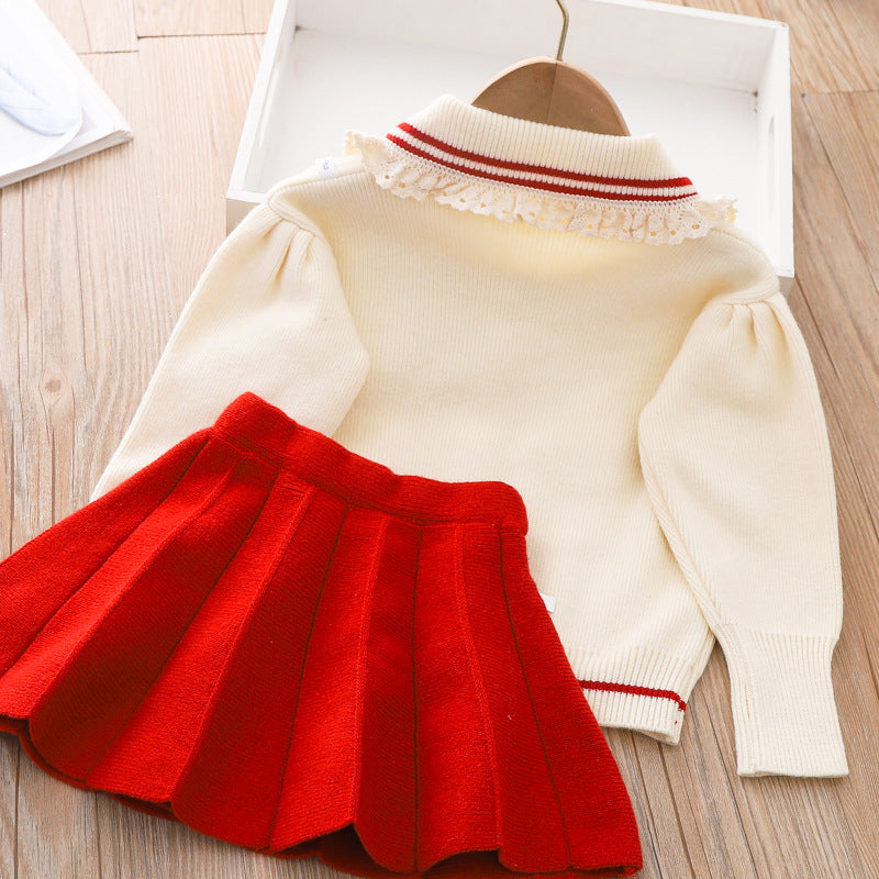 Cute Baby Girl Carrot Printed  Sweater Two Piece Dress