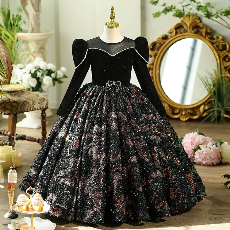 Girls Black Pageant Dress Children's Birthday Princess Dress