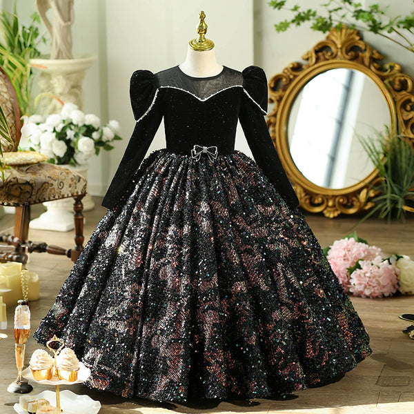 Girls Black Pageant Dress Children's Birthday Princess Dress
