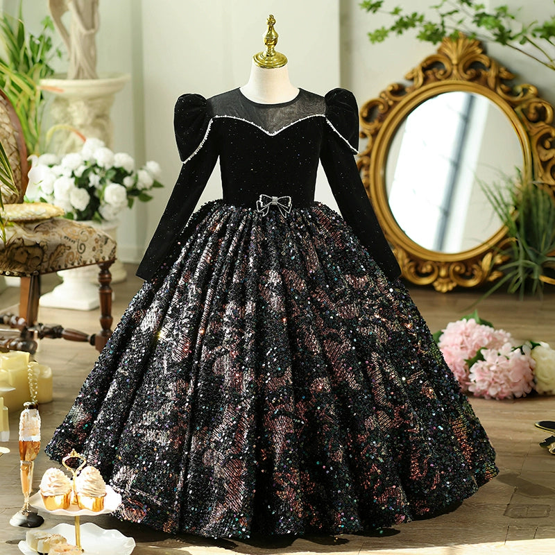 Girls Black Pageant Dress Children's Birthday Princess Dress