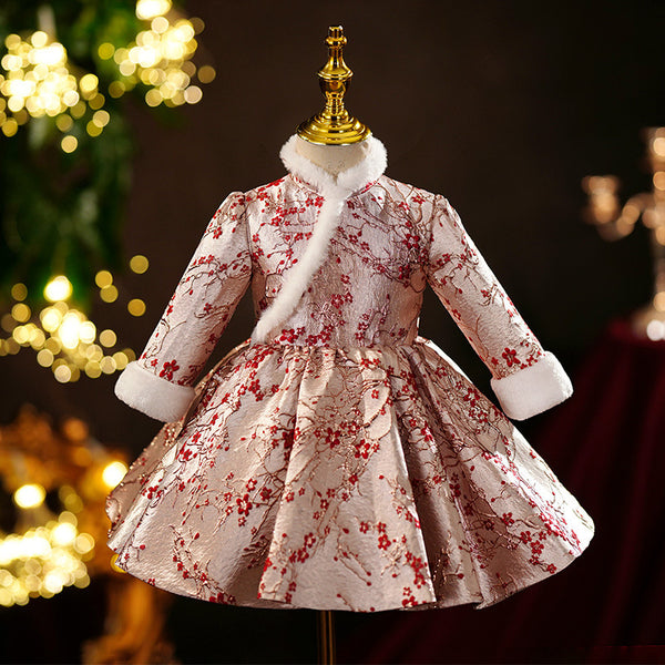 Winter Cute Baby Girl Puffy Long Sleeve Christmas Dress Toddler Birthday Princess Dress