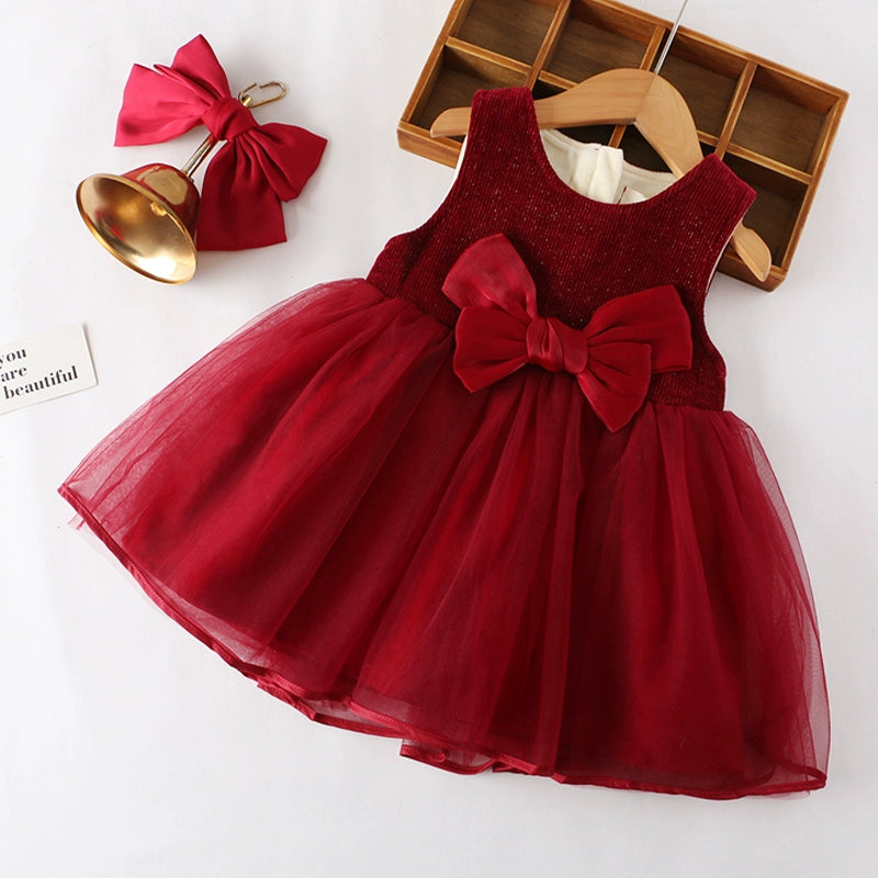 Girls Birthday Vest Dress Baby Corduroy Red Princess Dress