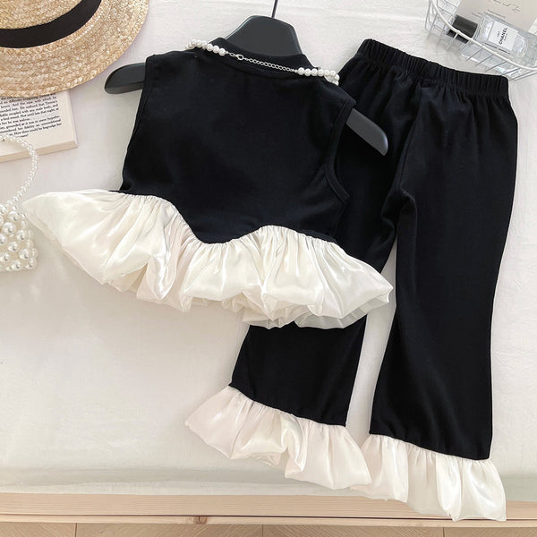 Girls Summer New Ruffle Vest Flared Pants Two-piece Set