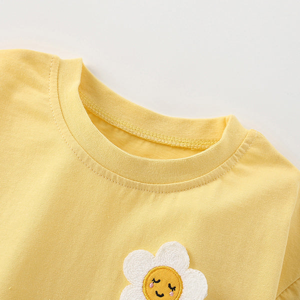 Girls Round Neck Cute T-shirt Two-piece Set
