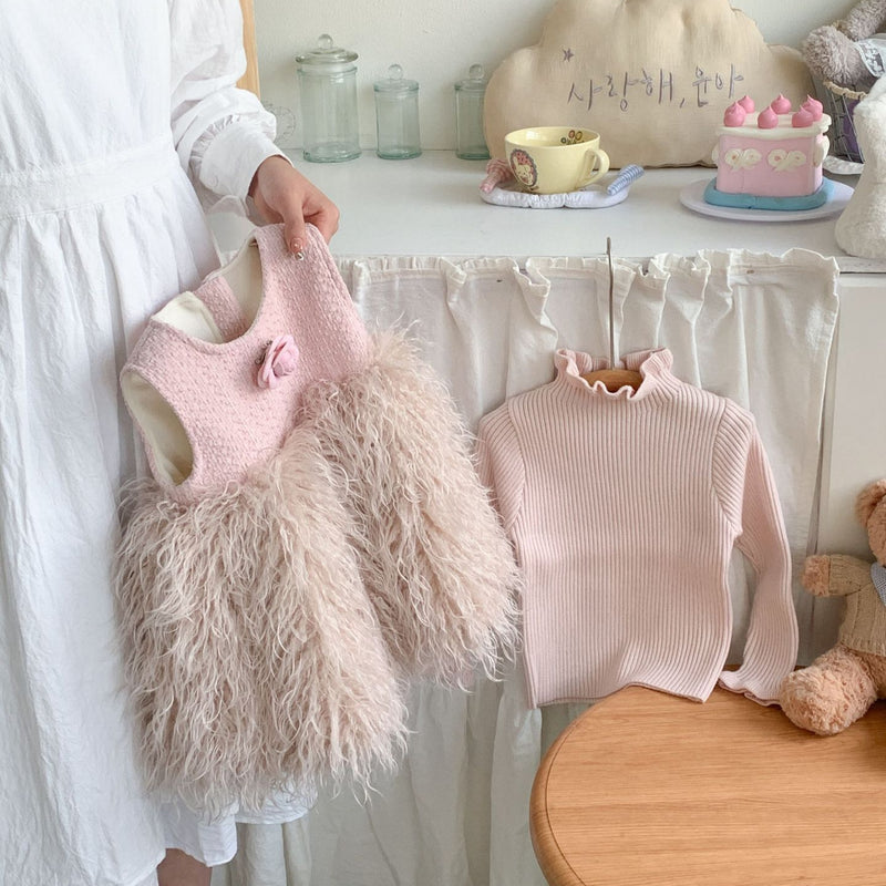 Girls Wool Bottoming Shirt Baby Girl Winter Vest Dress Two-piece Set