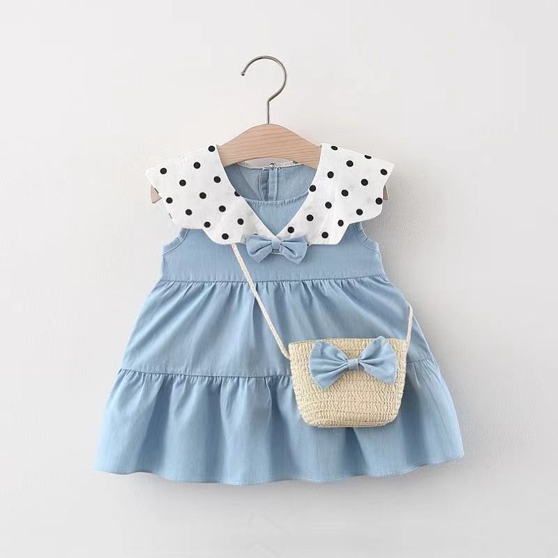 Baby Dress Cute Sleeveless Bow Polka Dot Dress