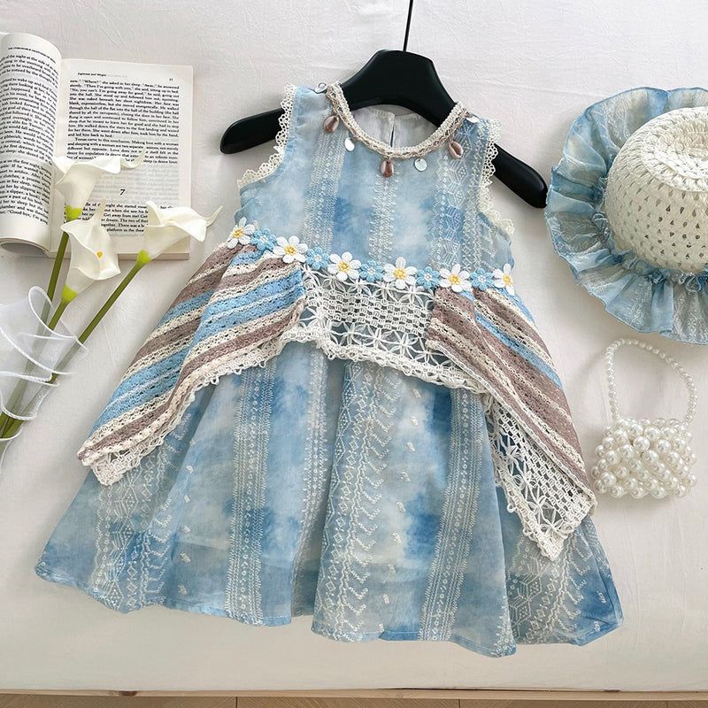 Girls Summer New Lace Splicing Vest Princess Dress