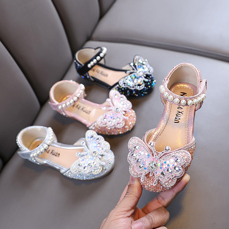 New Girls Princess Diamond Leather Shoes