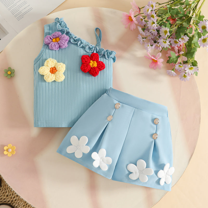 Girls Floral Vacation Outfit Girls Cute Birthday Outfit Two-piece Set – marryshe