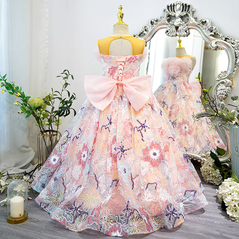 Sweet Baby Girl Bow Flower Party Maxi Dress Toddler Girls Pageant