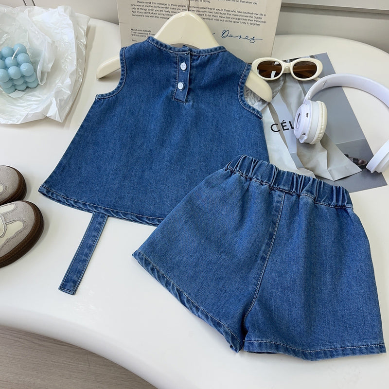 Girls Denim Suit Summer New Baby Girl Vest Shorts Two-piece Suit