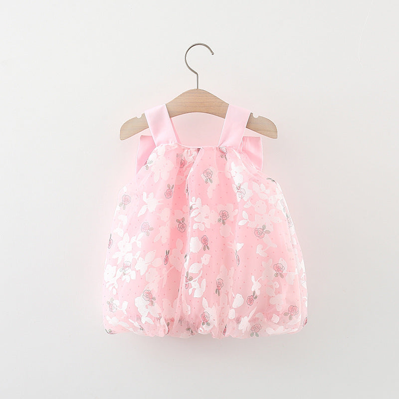Summer Girls Dress Flower Bowknot Suspender Princess Dress