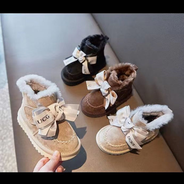 Winter Baby Girl Plush Warm Bow Shoes