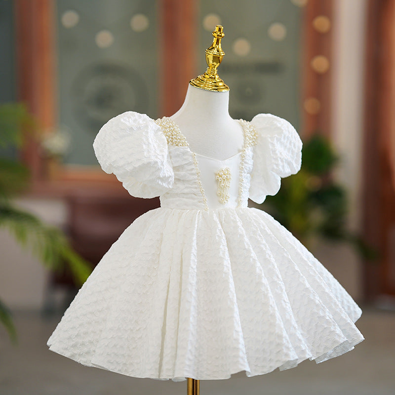 Children's Birthday Dress Girls White Princess Dress Flower Girl Puff Dress