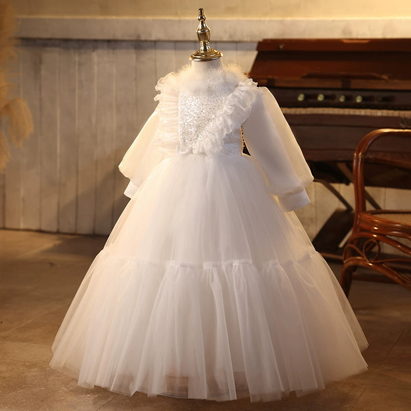 Children's White Birthday Ball Dress Flower Girl Wedding Princess Dress