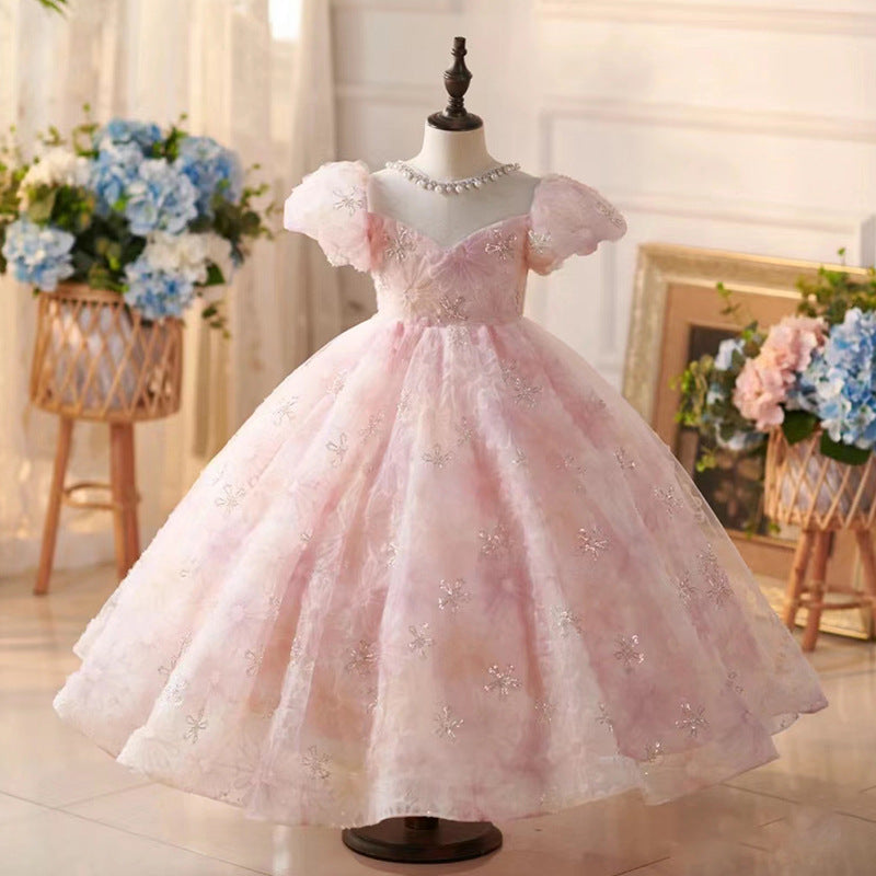 Pink Girls Birthday Dress Children's Wedding Princess Dress