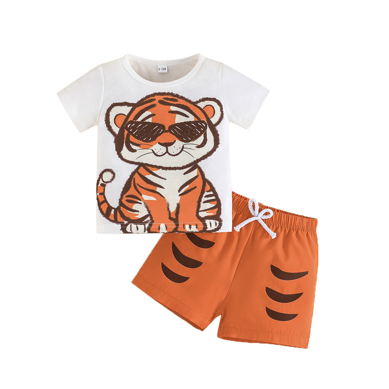 Summer New Baby Cute Tiger T-shirt Shorts Two-piece Set