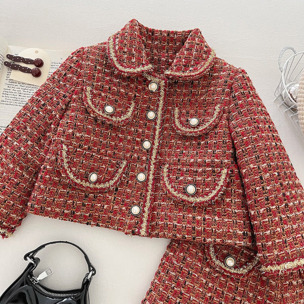 New Winter Girls' Quilted Tweed Two-piece Set