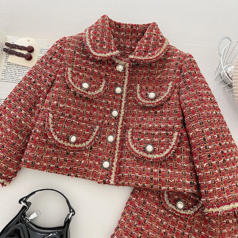 New Winter Girls' Quilted Tweed Two-piece Set