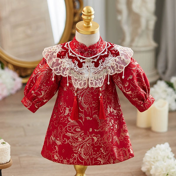 Girls Christmas Dress Girls Red Birthday Cheongsam Baby Princess Dress
