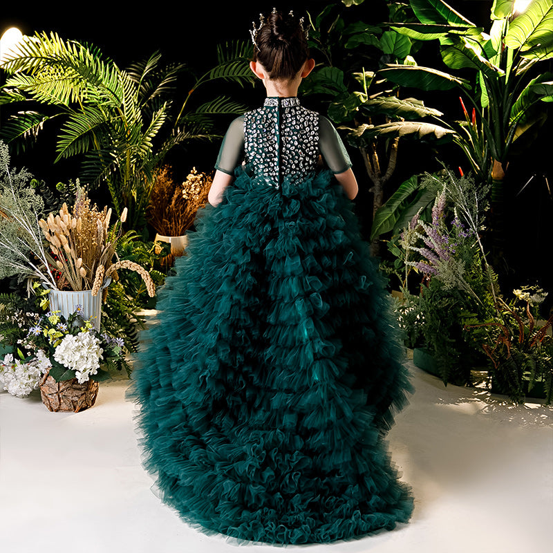 Baby Girl  Green Ball Gown Birthday Party Princess Trailing Dress Toddler Christmas Dress