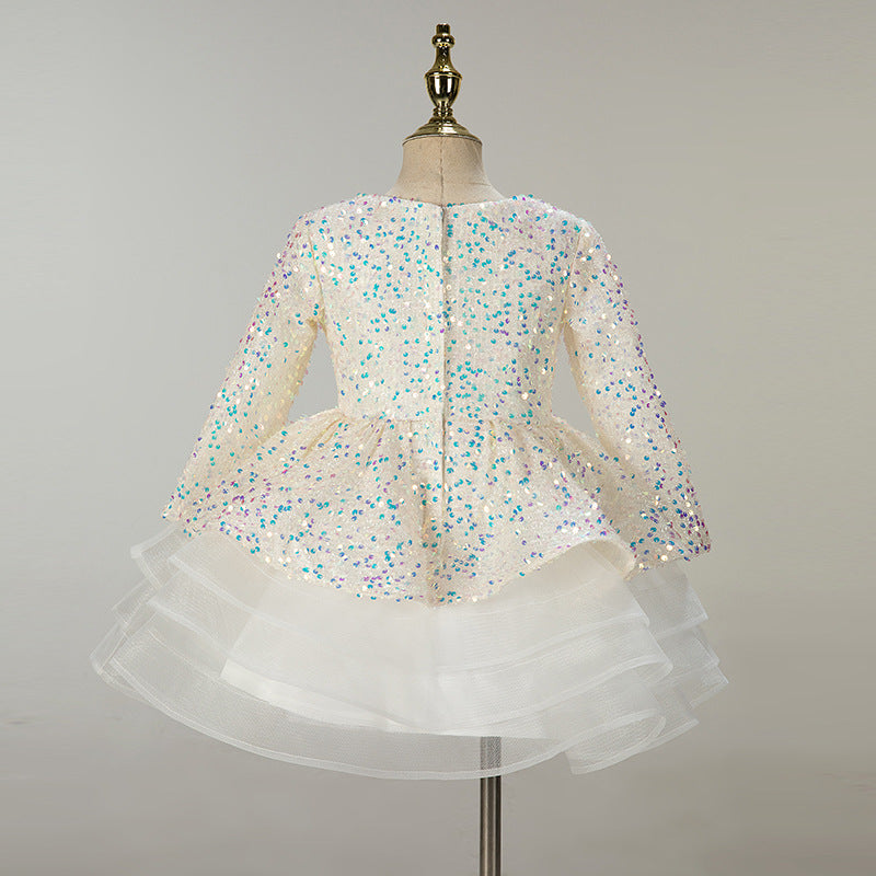 Children's Sequined Dress Girls' Birthday Train Dress Baby Party Princess Dress