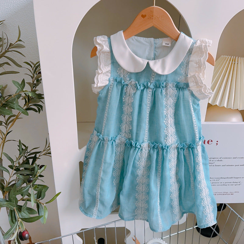 New Summer Girls' Doll Collar Dress Two Piece Set